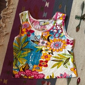 Take two vintage Colorful Floral all over print Tank Top 100% cotton M